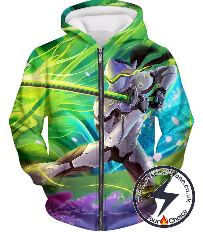 Overwatch Cyborg Ninja Fighter Genji Zip Up Hoodie